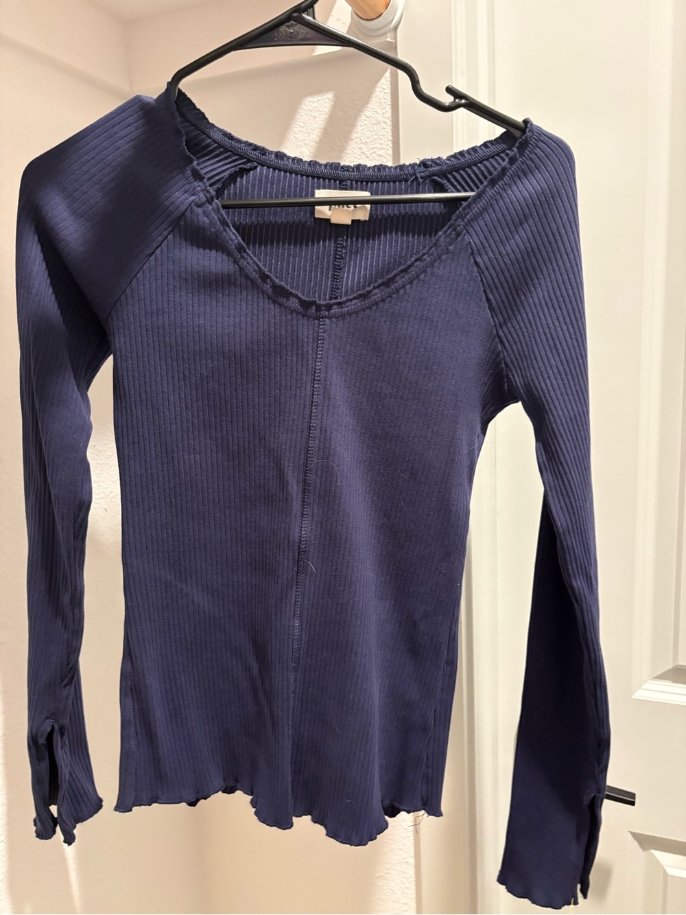 Pact Navy Ribbed Long Sleeve Scoop Neck Top